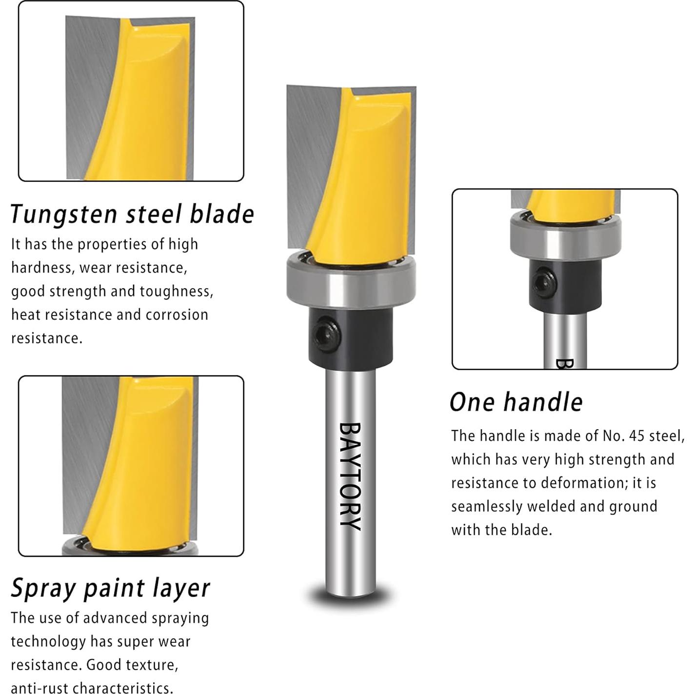 Juego de Brocas de Fresar BAYTORY 4 Piezas 1/4" para Madera