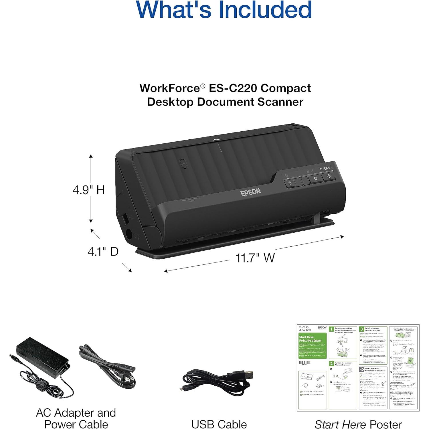 Escáner de Documentos Epson WorkForce ES-C220 ADF 20 Páginas