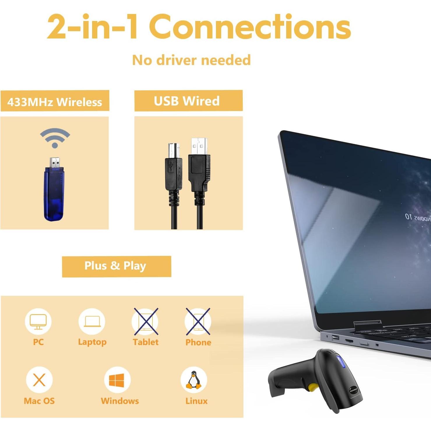 Escáner de Código de Barras Inalámbrico NADAMOO Bur3003 100m