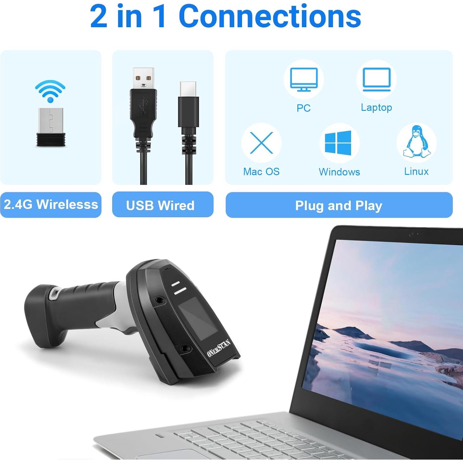 Escáner de Códigos de Barras Onewscan 1D Inalámbrico USB
