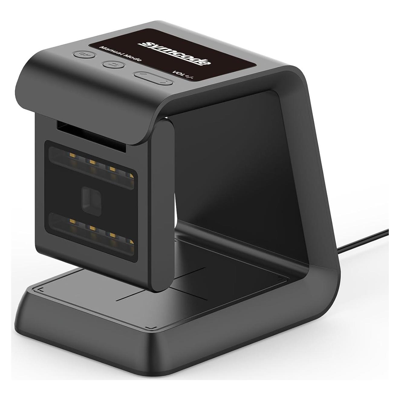 Symcode 1D 2D Hands-Free Barcode Scanner, with Omnidirectional Automatic Sensing Scanning Barcode Reader Adjustable Screen Scanning Platform Scanner for POS PC Supermarket Bookstore