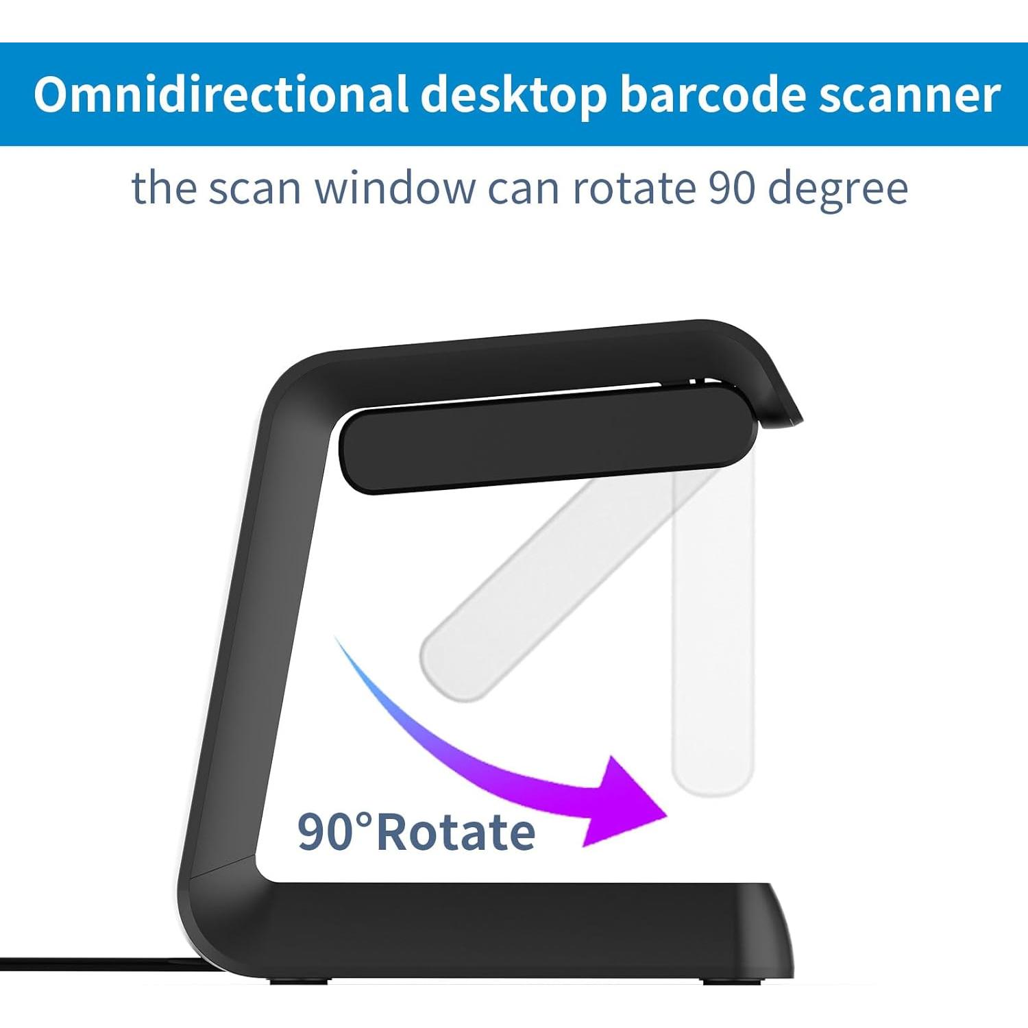 Symcode 1D 2D Hands-Free Barcode Scanner, with Omnidirectional Automatic Sensing Scanning Barcode Reader Adjustable Screen Scanning Platform Scanner for POS PC Supermarket Bookstore