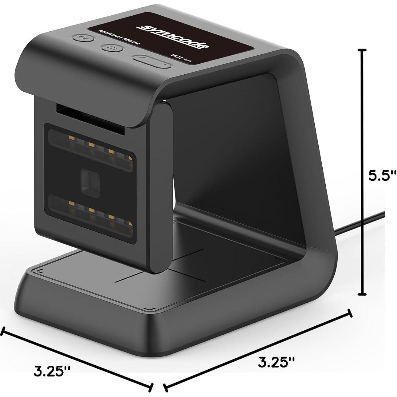 Symcode 1D 2D Hands-Free Barcode Scanner, with Omnidirectional Automatic Sensing Scanning Barcode Reader Adjustable Screen Scanning Platform Scanner for POS PC Supermarket Bookstore