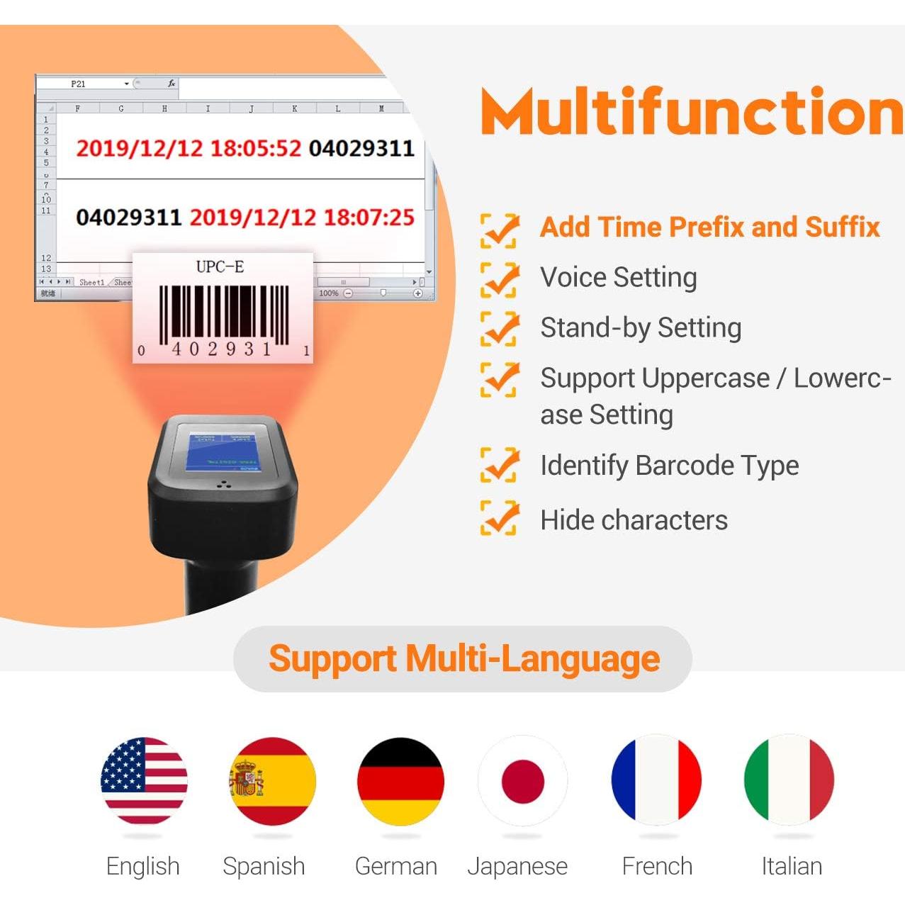 Escáner de Códigos de Barras Tera HW0006 Pro Inalámbrico 1D 2D