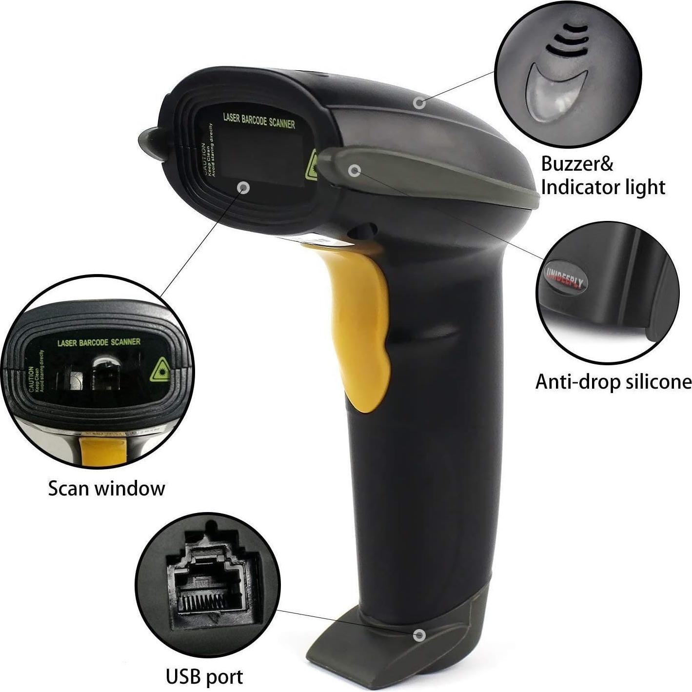 Escáner de Código de Barras UNIDEEPLY USB 1D Ergonómico Negro