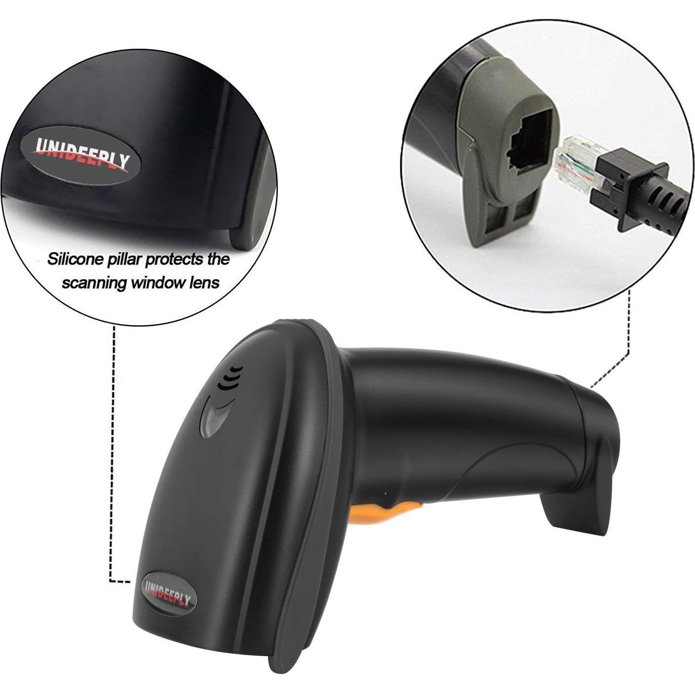 Escáner de Código de Barras UNIDEEPLY USB 1D Ergonómico Negro
