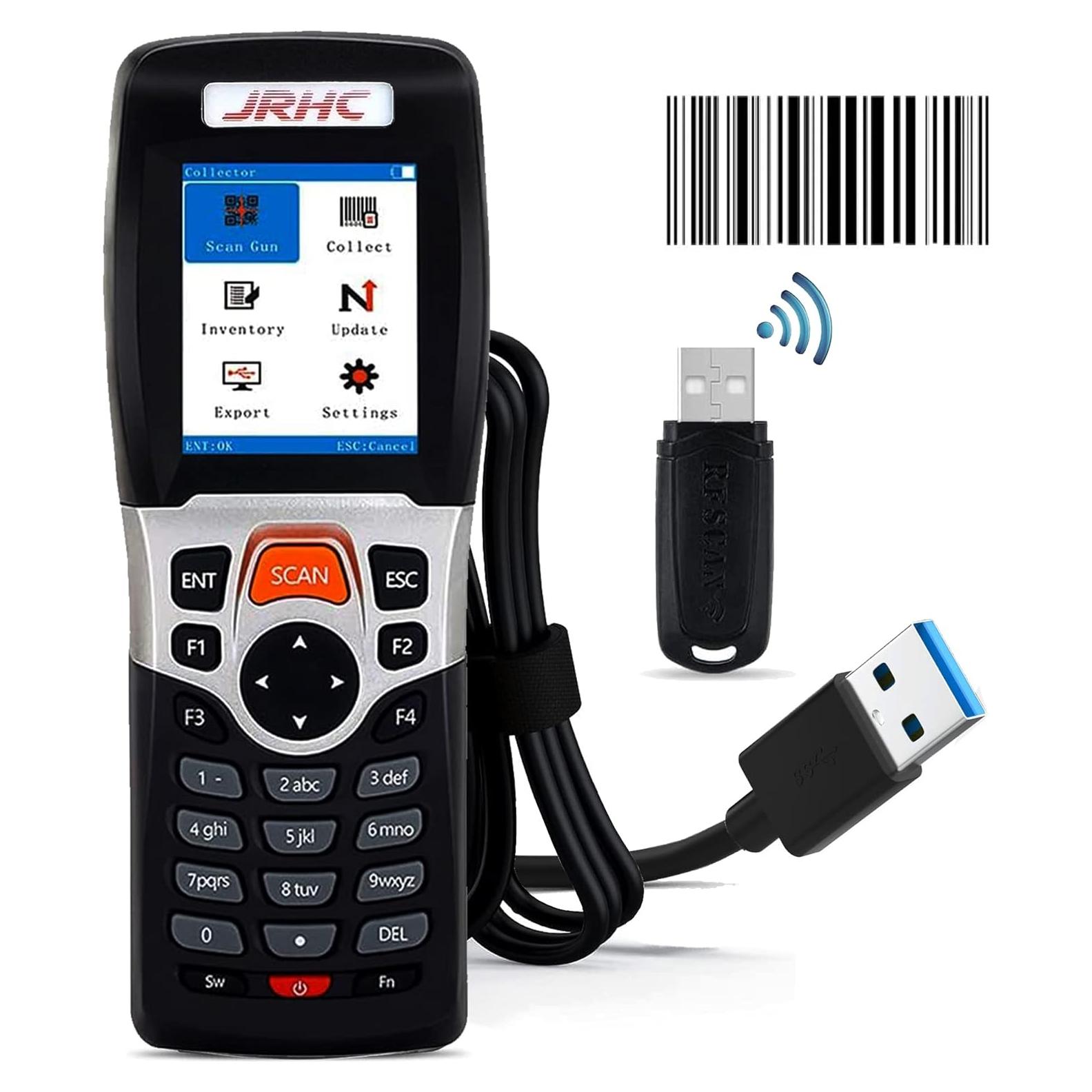 Wireless Barcode Scanner JRHC Inventory Scanner Collector Portable Data Terminal Inventory Device USB Barcode Scanner 1D PDT with 2.2 Inch TFT Color LCD Screen for Store, Supermarket, Warehouse