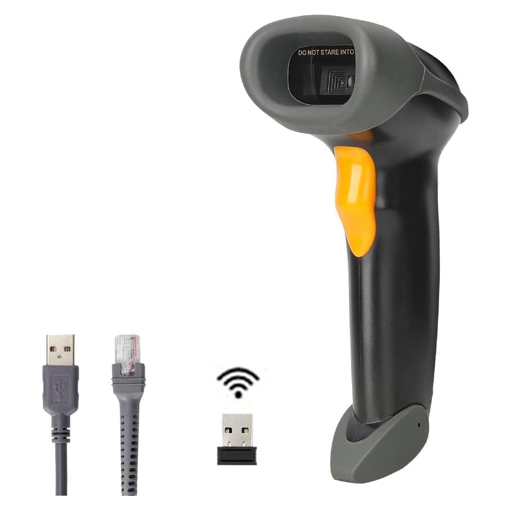 1D CCD 2.4G Wireless Bar Code Scanner Versatile 2 in 1 (Wireless+USB Wired), UNIDEEPLY Automatic Barcode Reader Scanner 196 Feet Indoor Transmission Distance, Scanning Gun for PC Computers, Black