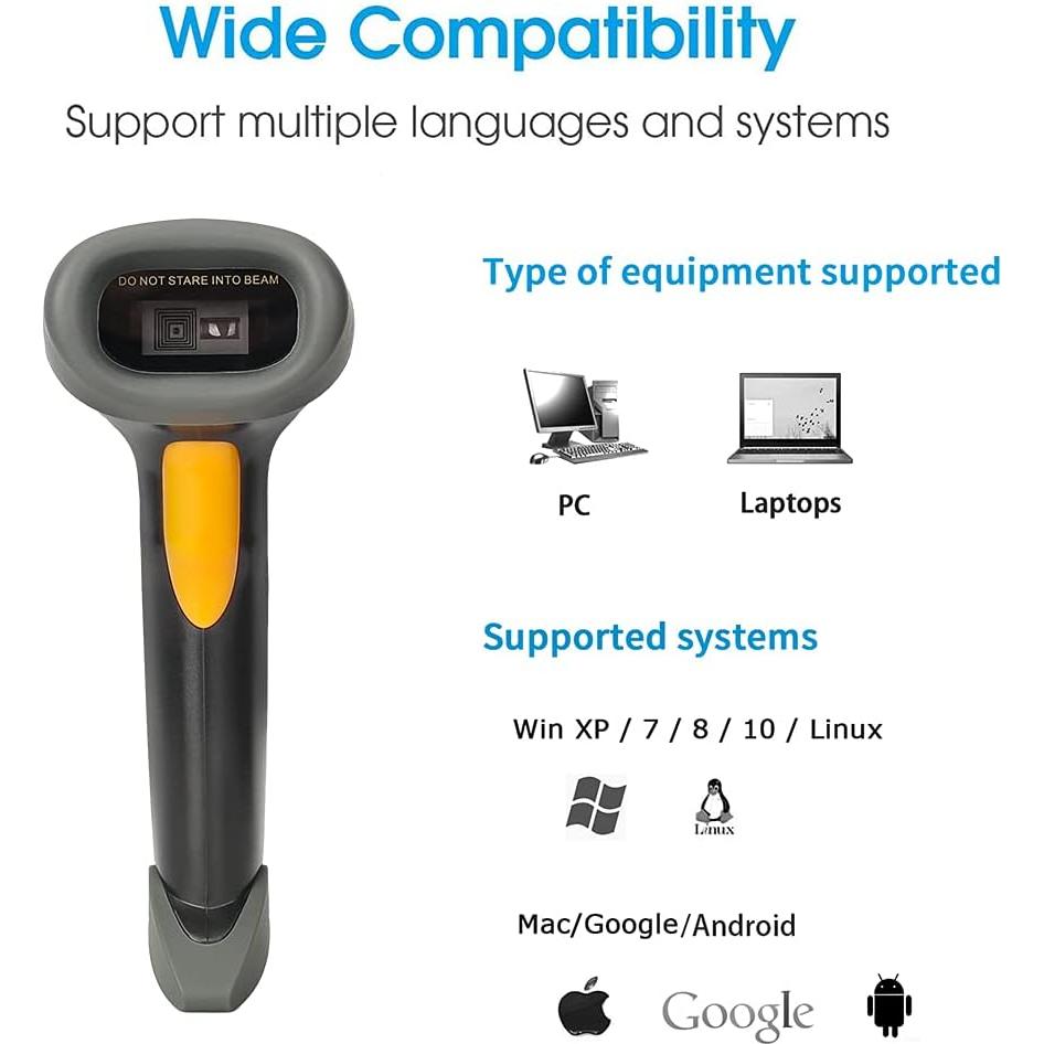 1D CCD 2.4G Wireless Bar Code Scanner Versatile 2 in 1 (Wireless+USB Wired), UNIDEEPLY Automatic Barcode Reader Scanner 196 Feet Indoor Transmission Distance, Scanning Gun for PC Computers, Black