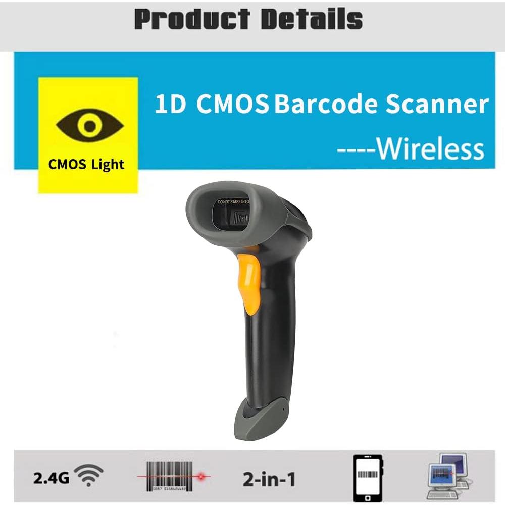 1D CCD 2.4G Wireless Bar Code Scanner Versatile 2 in 1 (Wireless+USB Wired), UNIDEEPLY Automatic Barcode Reader Scanner 196 Feet Indoor Transmission Distance, Scanning Gun for PC Computers, Black