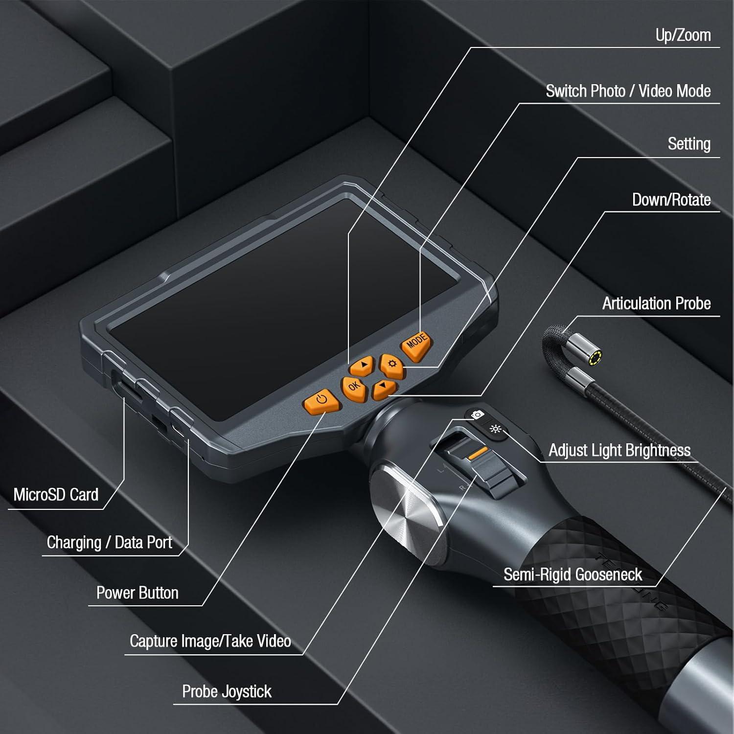 Borescopio Articulado Teslong TD500 con Luz y Pantalla 12,7 cm