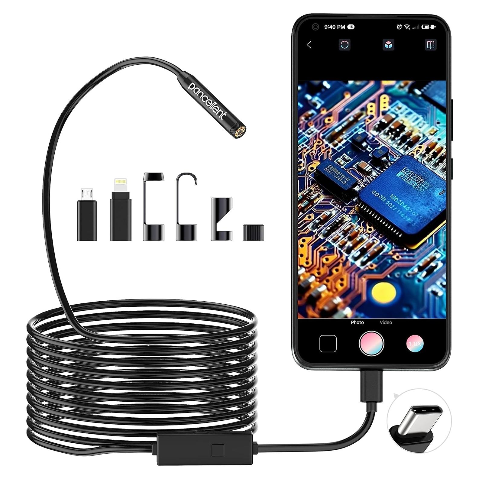 Borescopio Pancellent 1920P HD 5M con 8 LED y App