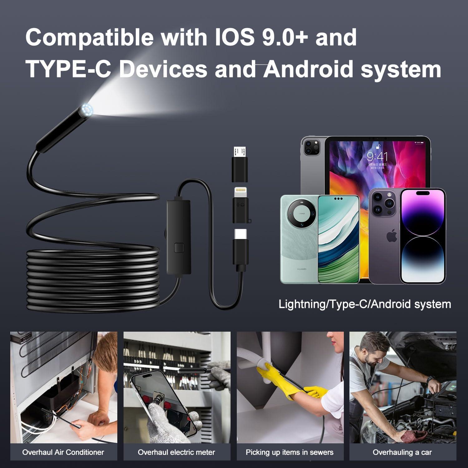 Cámara Endoscópica Pipirich HD 1920P 5m IP67 Luz LED Ajustable