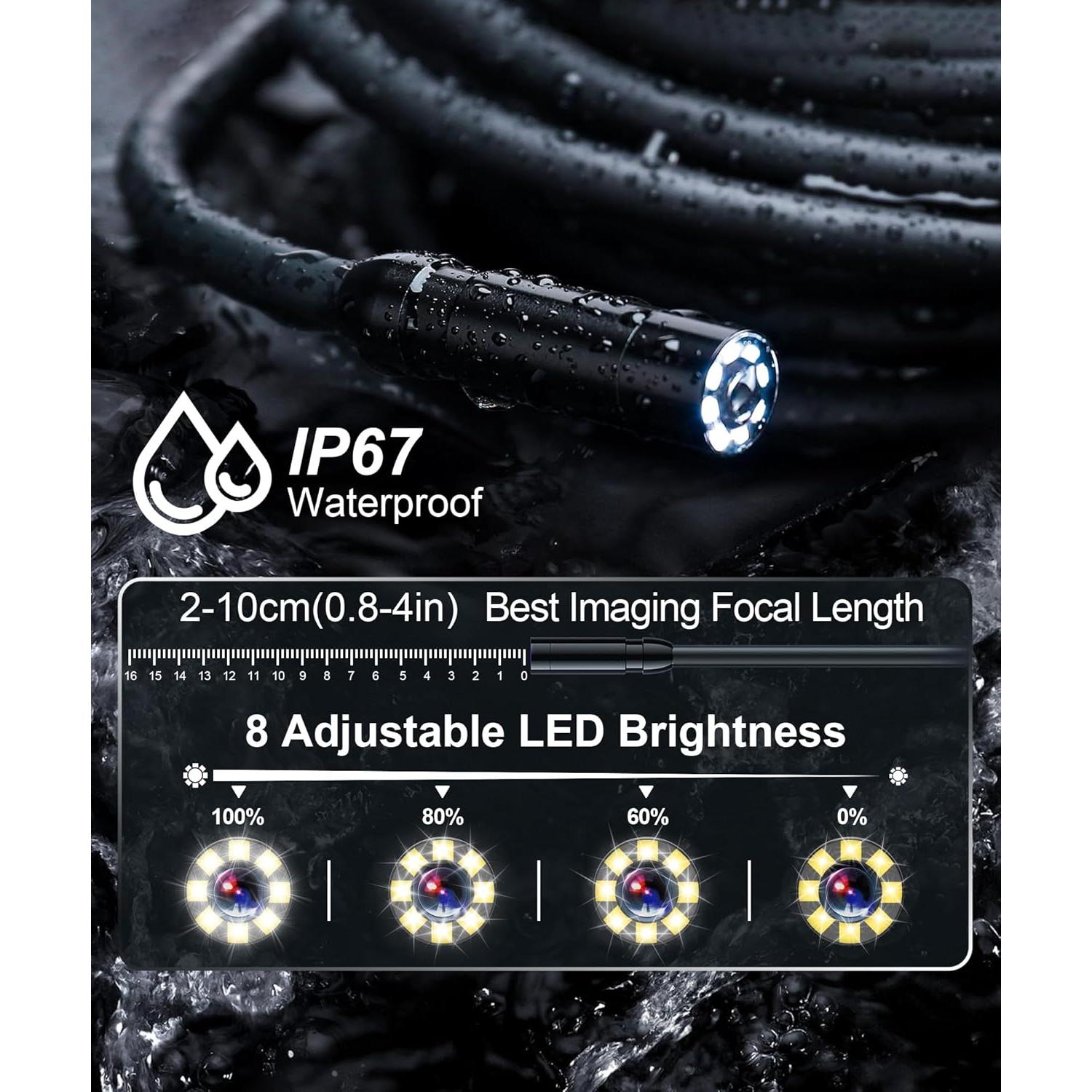 Cámara Endoscopio Kecowl 1080P HD 5m Luz LED IP67