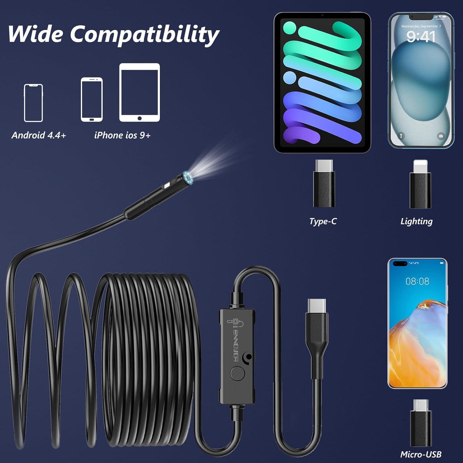 Cámara Endoscópica Ennovor Doble Lente 1920P 5m IP67