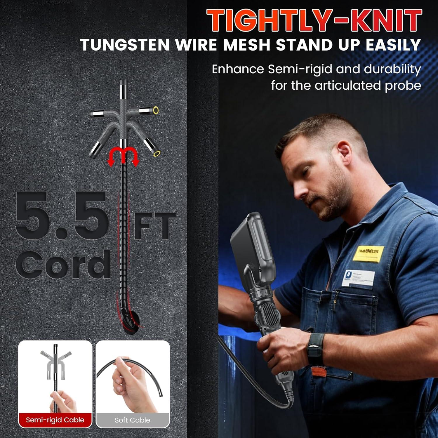 Borescopio Articulado GODIAG 5FT con Luz LED y Zoom 4x