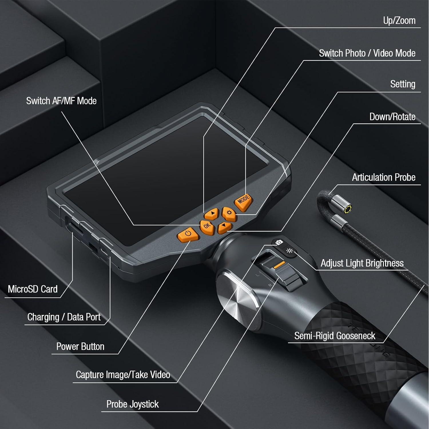 Borescopio Articulado Teslong TD500 con Pantalla de 5" y Sonda IP67