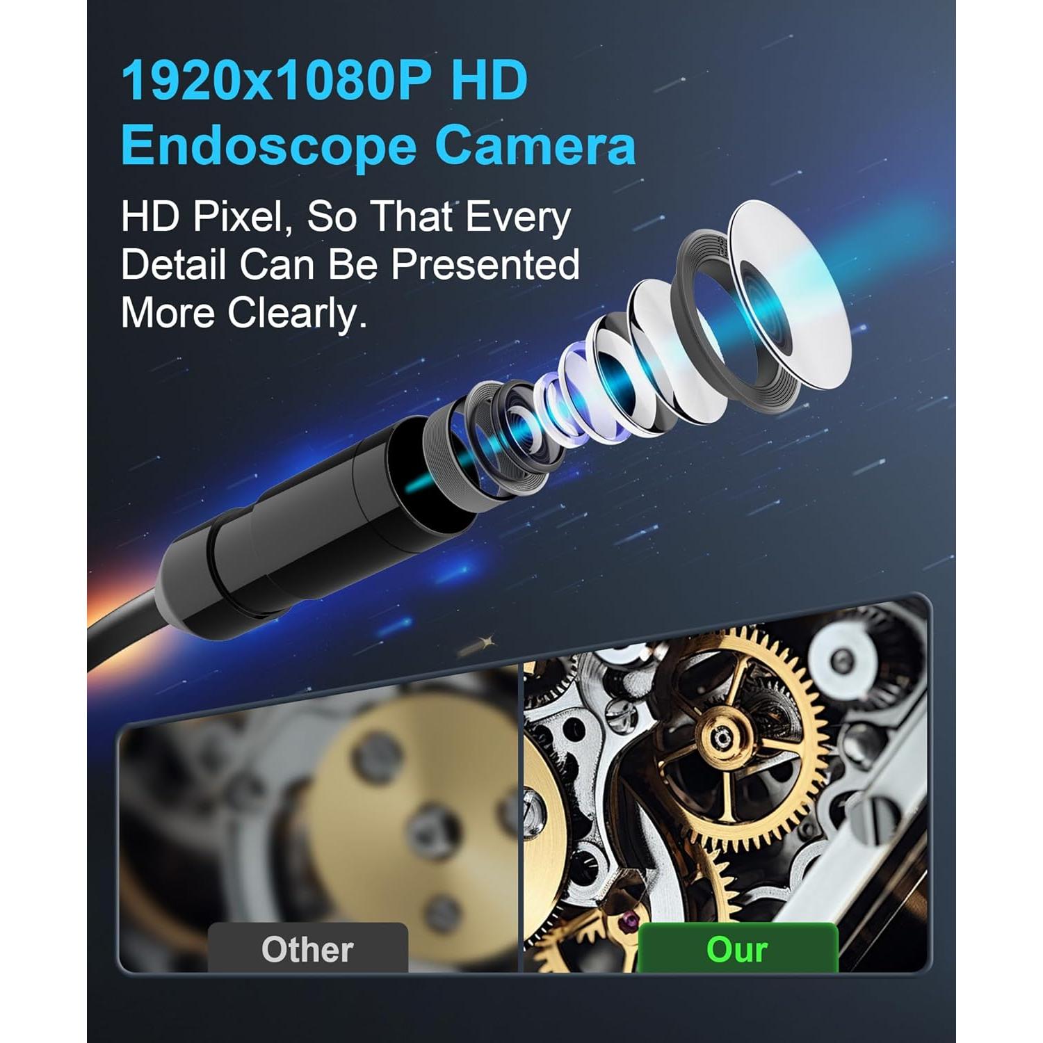 Cámara Endoscopio Kecowl 1080P HD 5m IP67 Luz LED