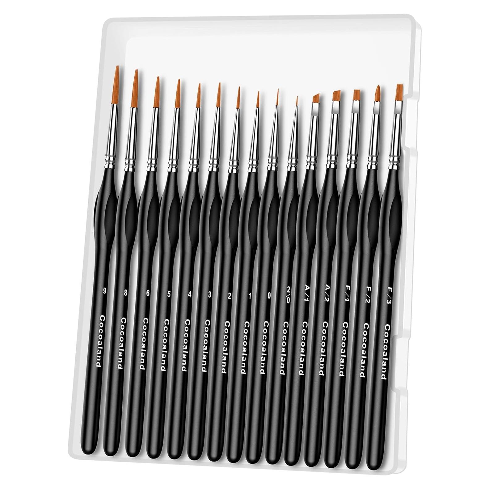 Pinceles de Pintura Cocoaland 15 Piezas Punta Fina Negro
