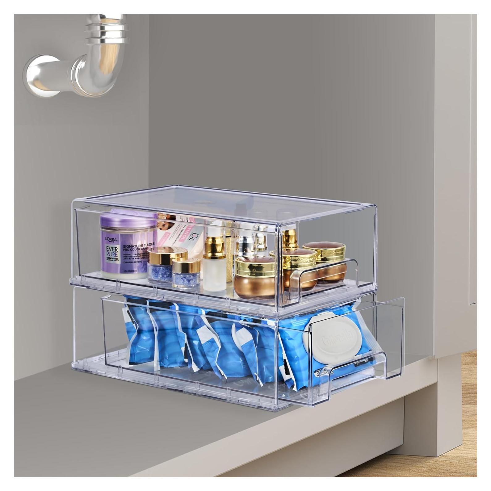 Cajones de Almacenamiento Apilables Sorbus 2 Medianos Transparentes