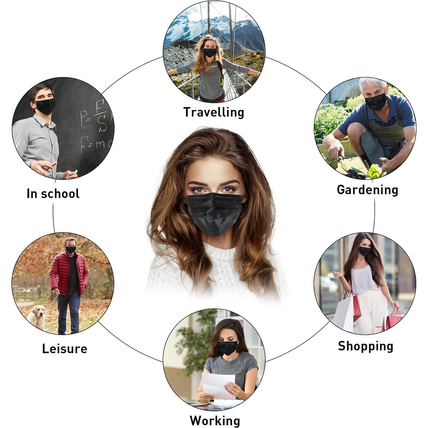 Mascarillas Desechables 3 Capas AKGK 100 Pcs Negra