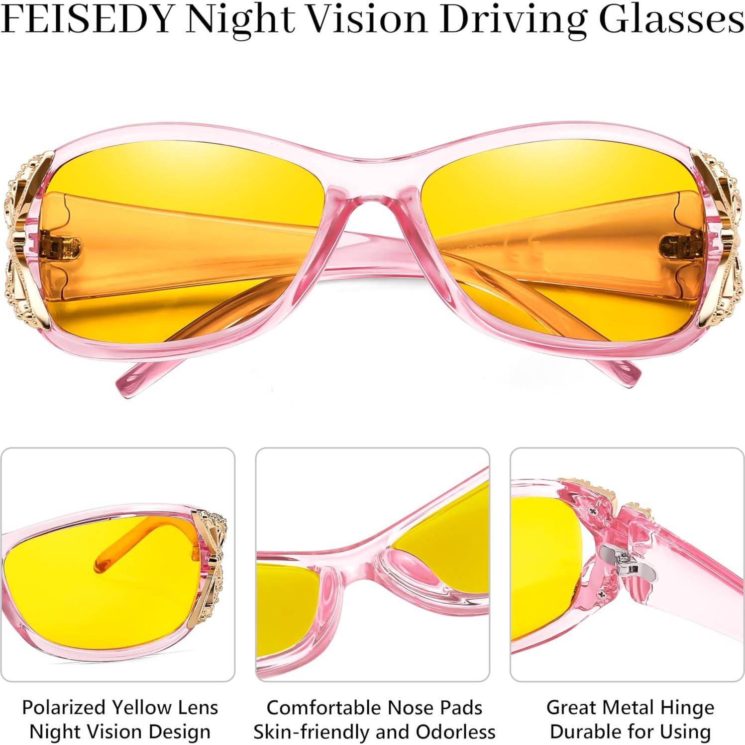 Gafas de Conducción Nocturna FEISEDY para Mujeres Amarillas