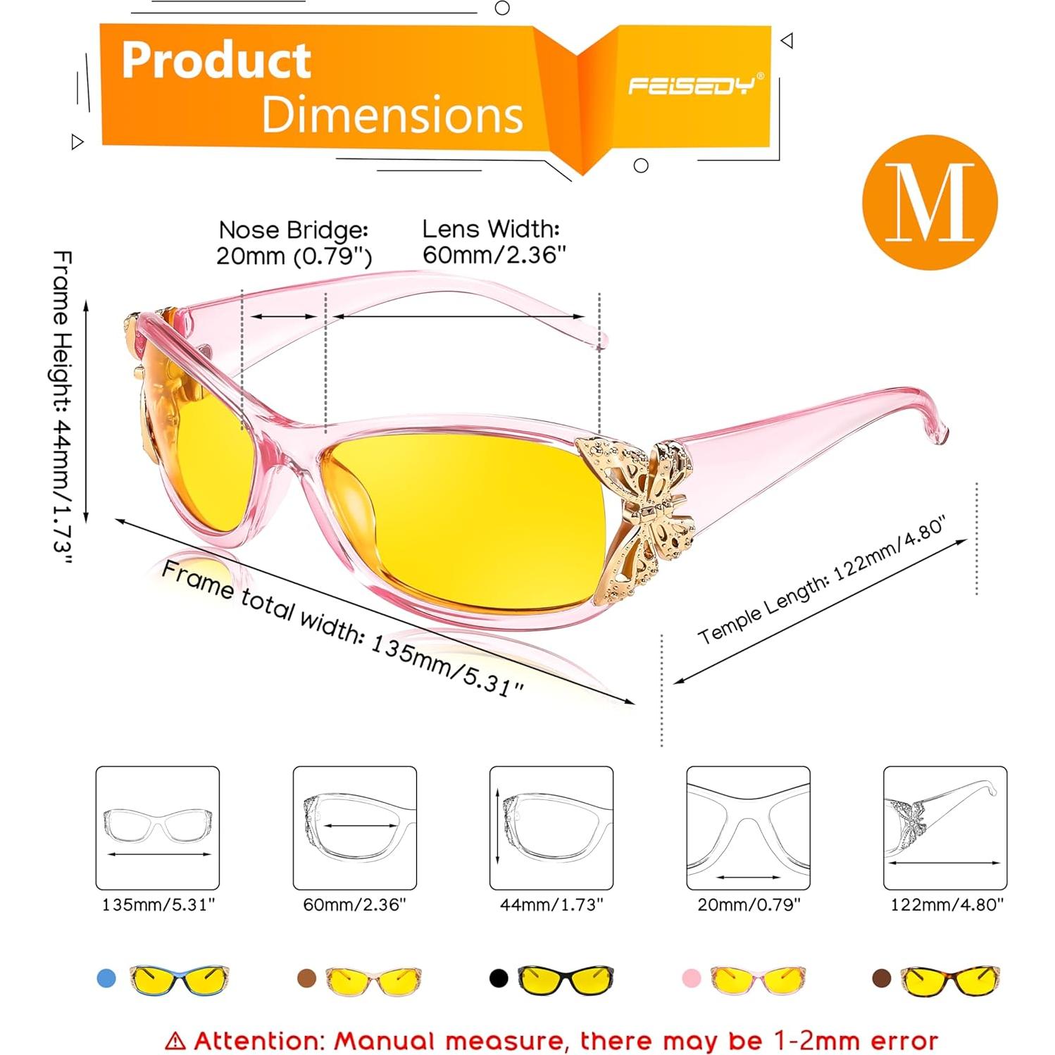 Gafas de Conducción Nocturna FEISEDY para Mujeres Amarillas