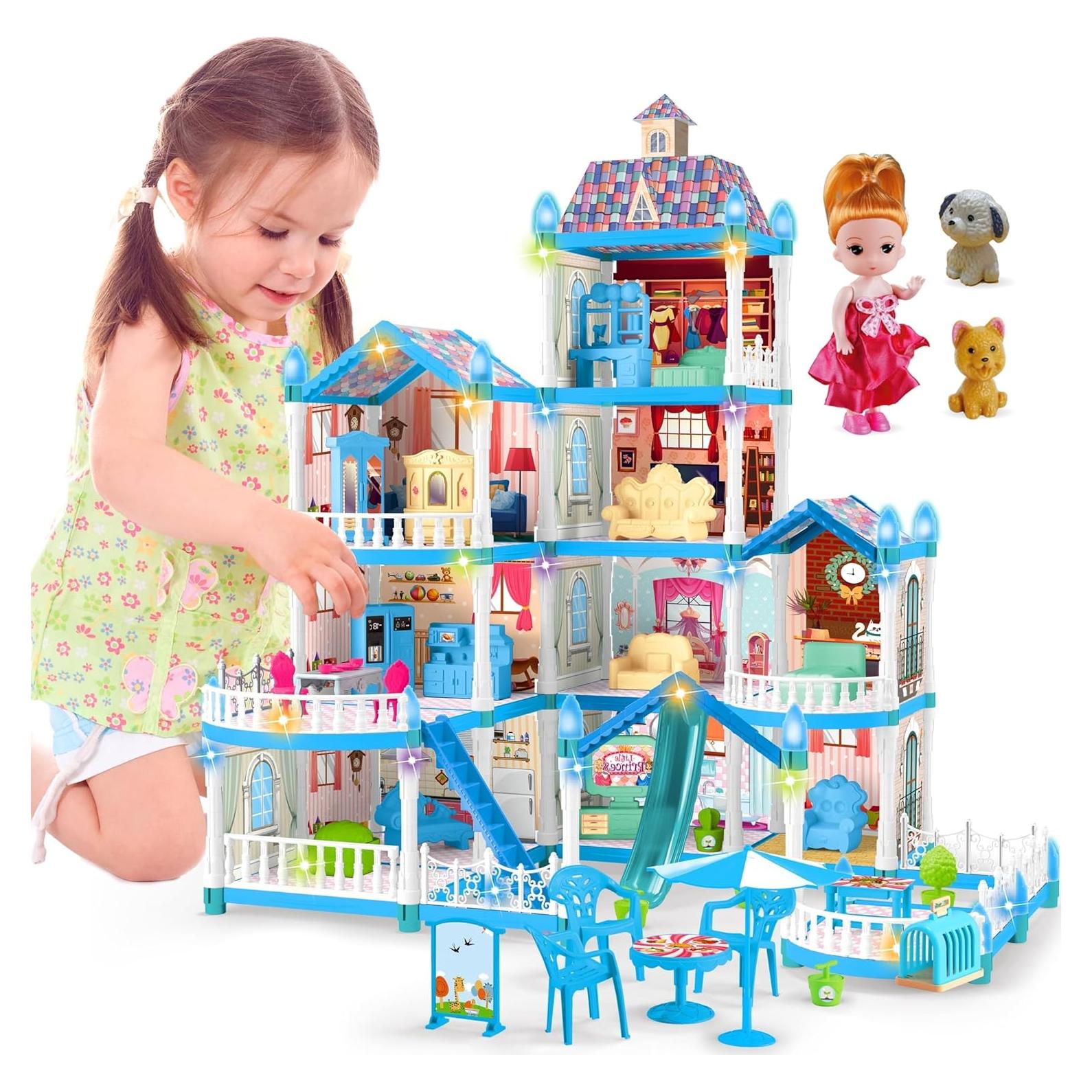 Casa de Muñecas Azul OCTERIC 10 Habitaciones con LED