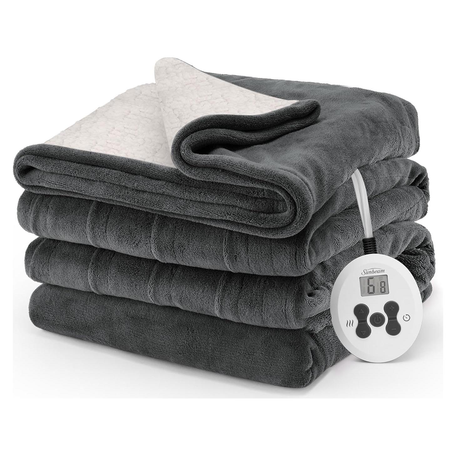 Manta Térmica Sunbeam Royal Luxe Sherpa Individual Gris