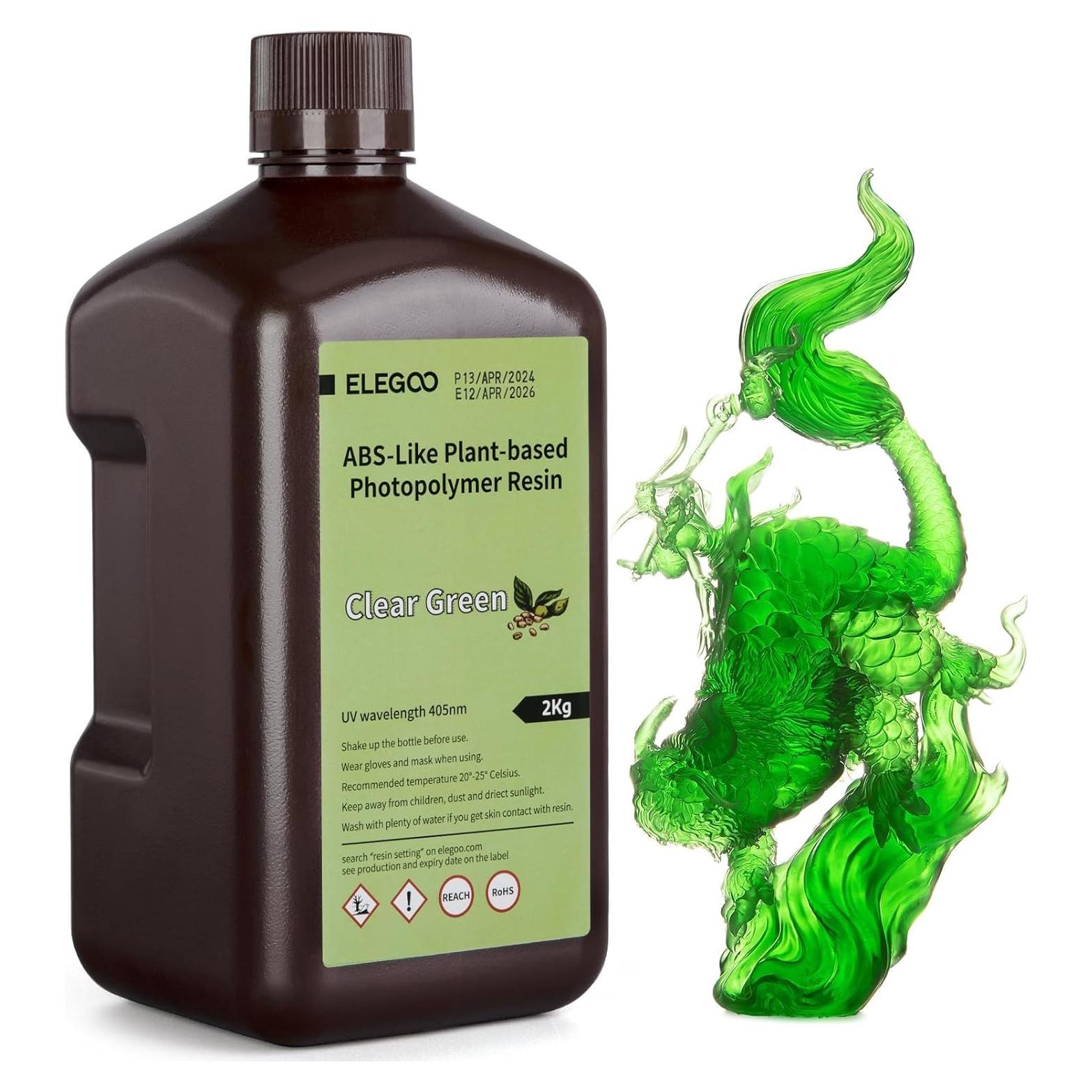 Resina 3D ELEGOO ABS-Like 2000g Verde Claro UV 405nm