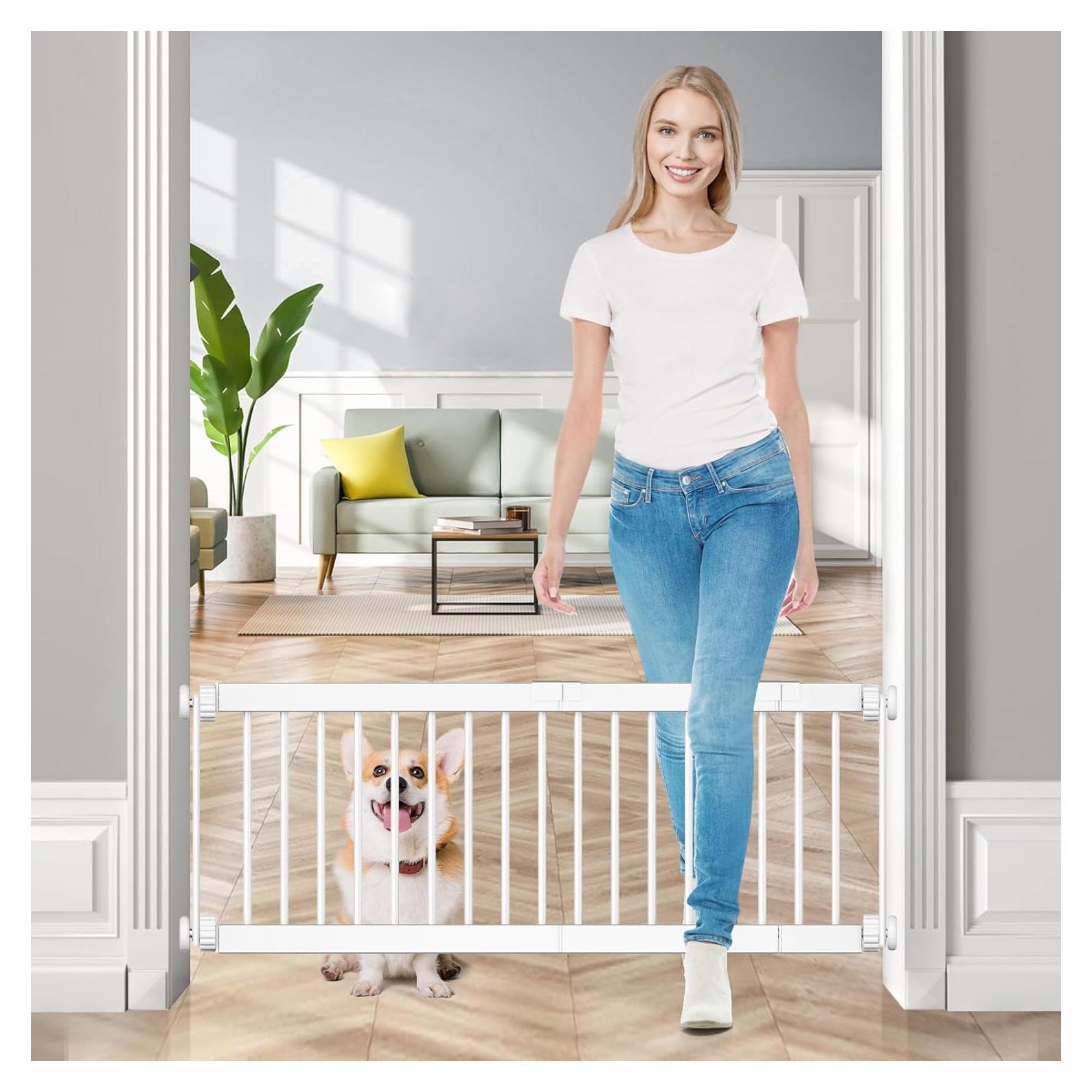 Puerta para Perros Fldofaves Ajustable 45-114 cm Metal Blanco