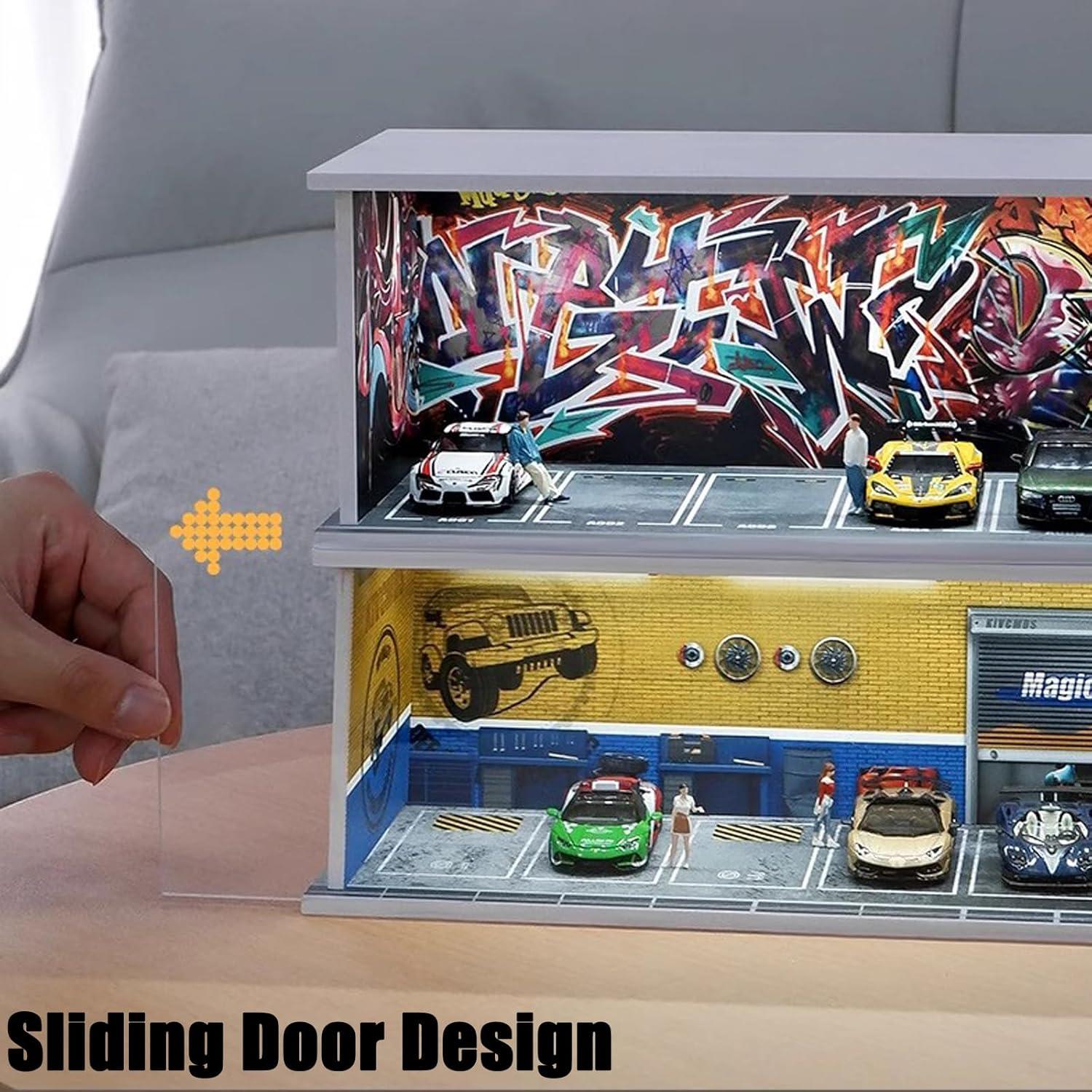 Vitrina para Coches 1:64 FQDGTFA Garaje Rojo con Luz LED