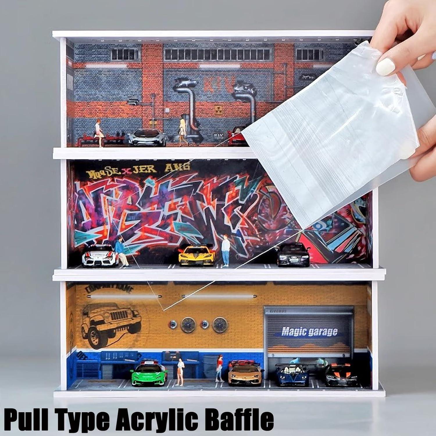 Vitrina para Coches 1:64 FQDGTFA Garaje Rojo con Luz LED