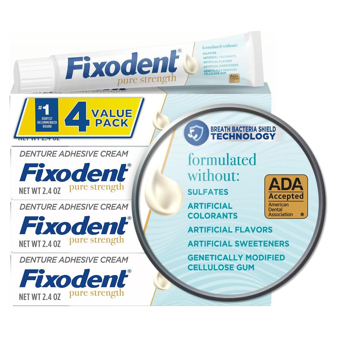 Adhesivo para Dentaduras Fixodent Pure Strength 4x70g