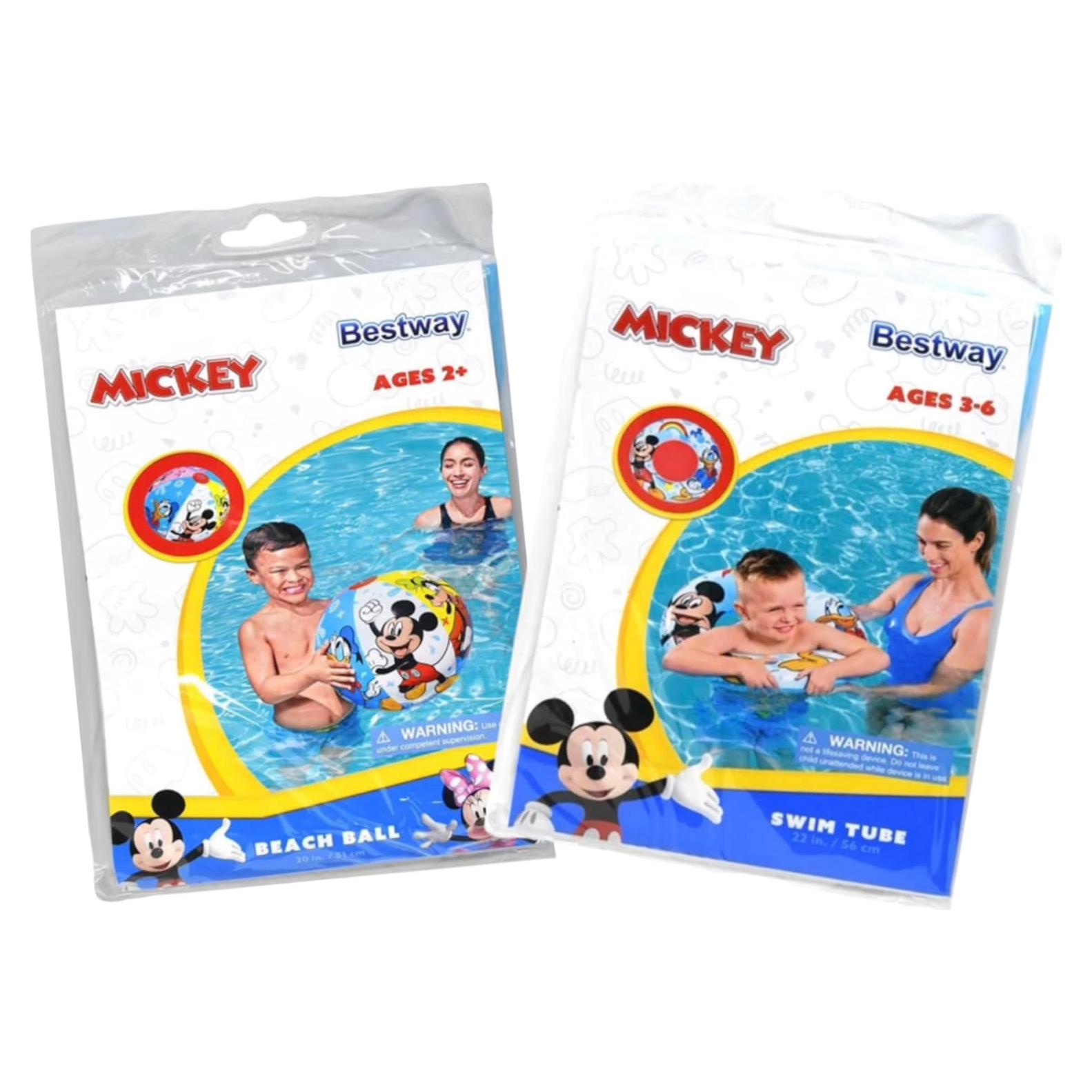 Tubo de Natación Bestway Mickey 55.88 cm + Pelota Playa