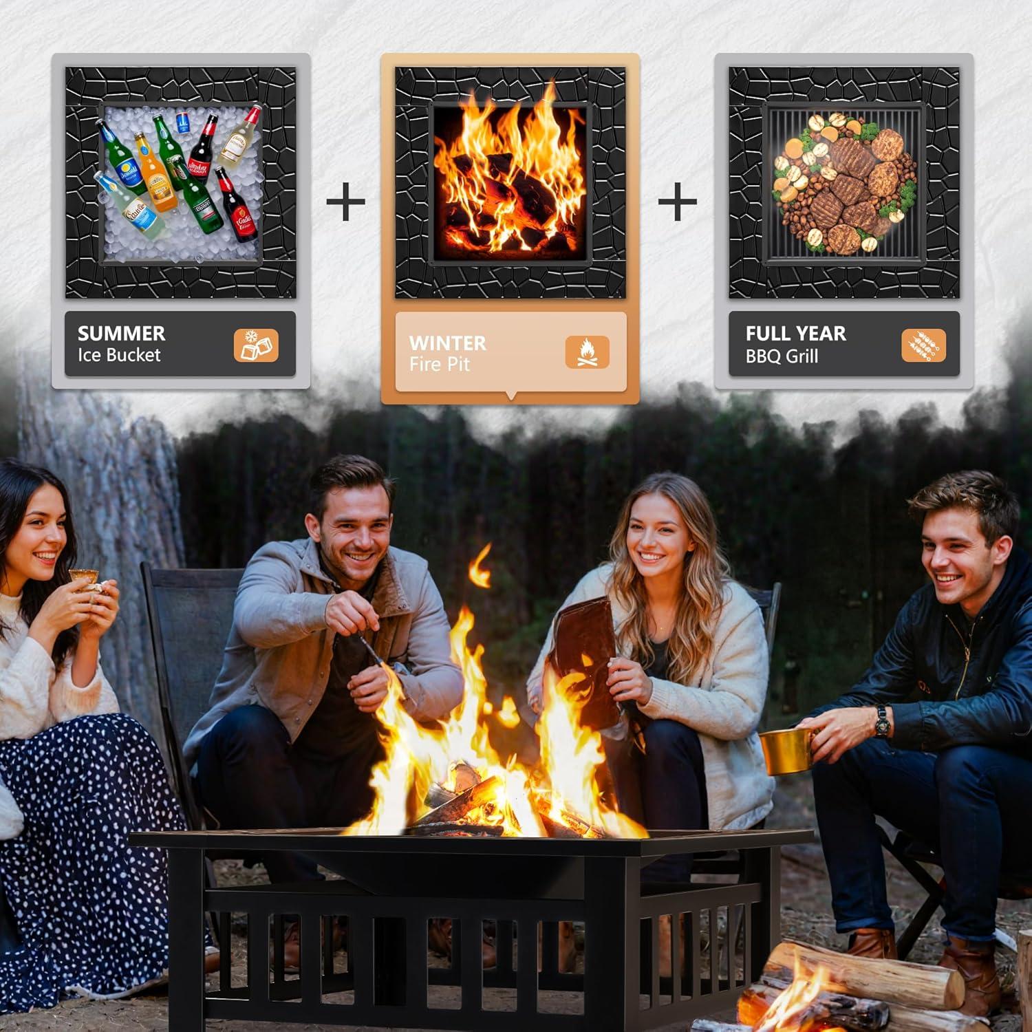 Mesa de fuego Greesum 81 cm cuadrada, metal, para patio