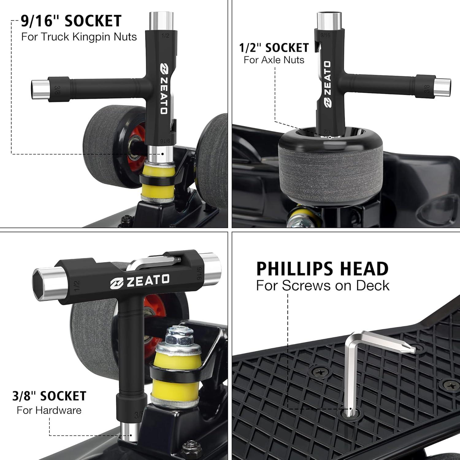 Herramienta T Multifuncional Zeato para Skateboard Negra