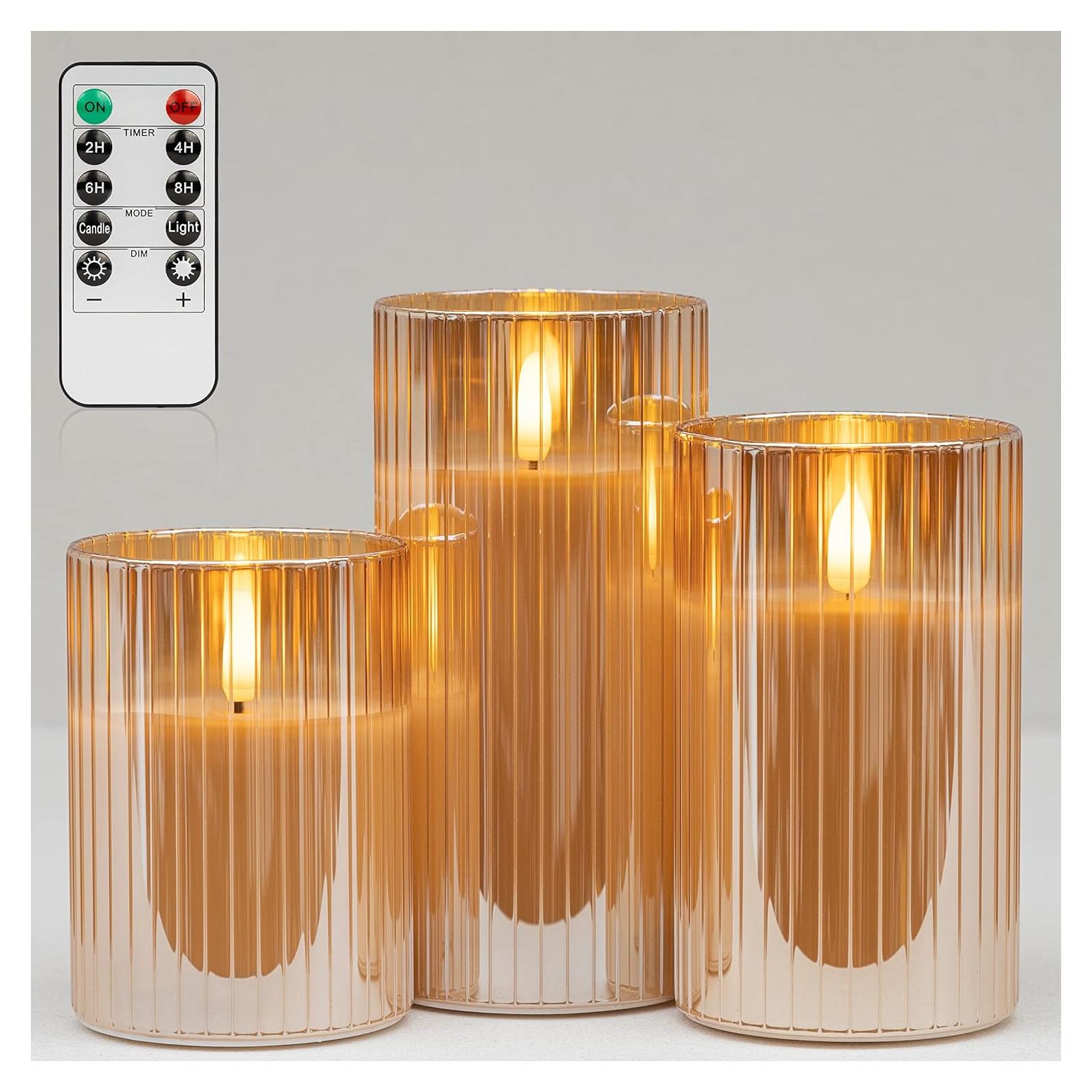Juego de 3 Velas LED Angelloong Doradas con Control Remoto