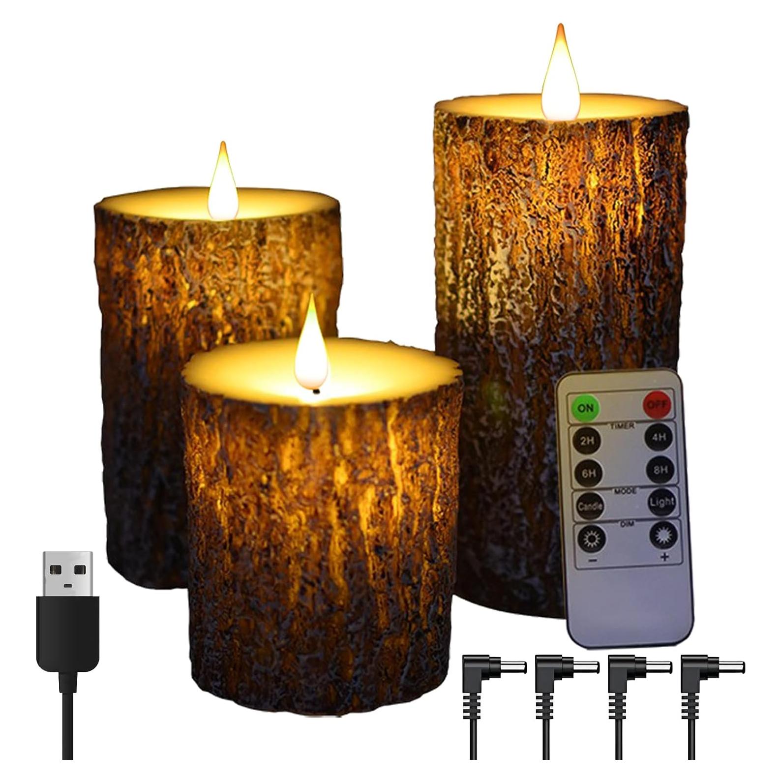 Vela LED Niceme Recargable 3 Piezas Corteza de Pino