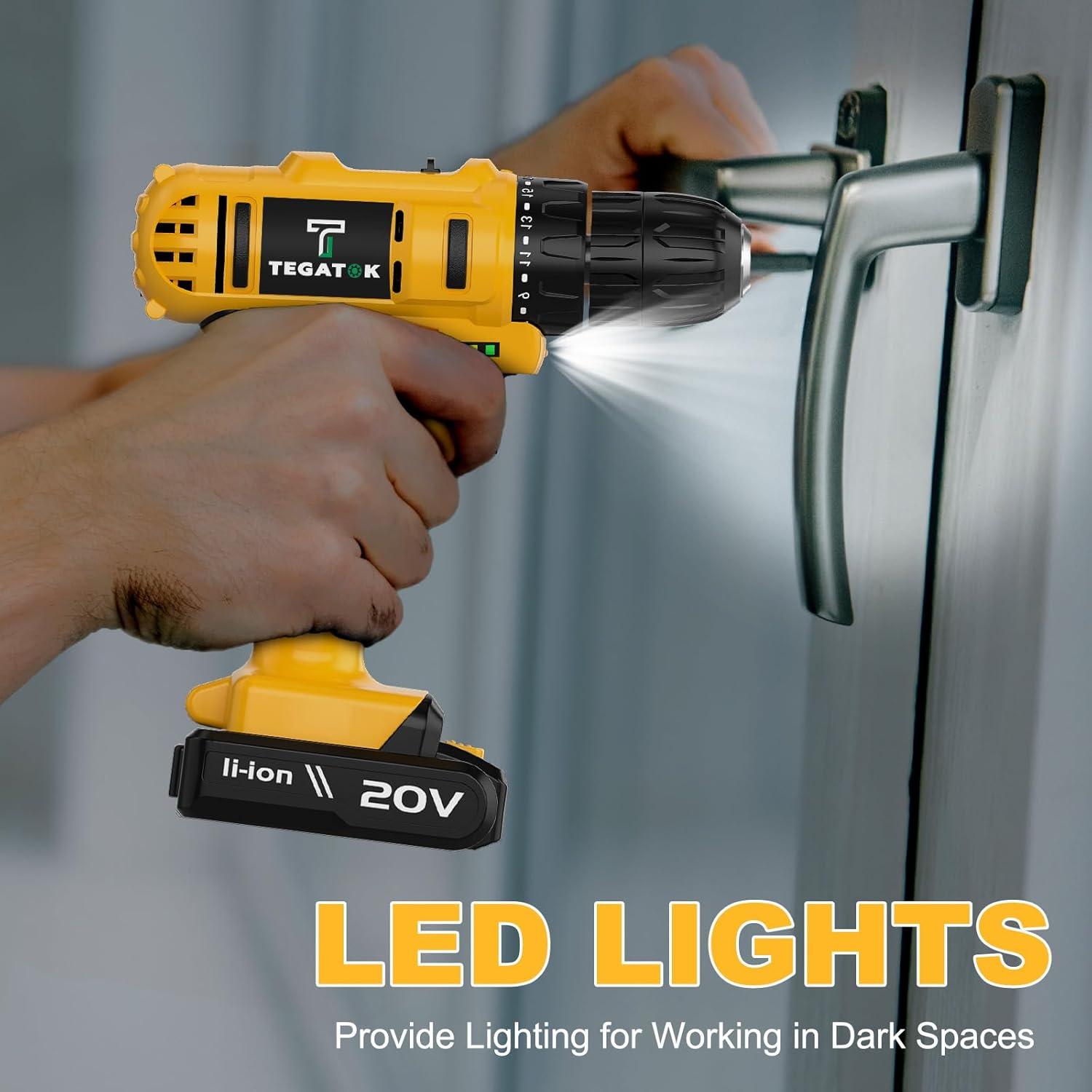 Taladro Inalámbrico Tegatok 20V con Luz LED y Batería