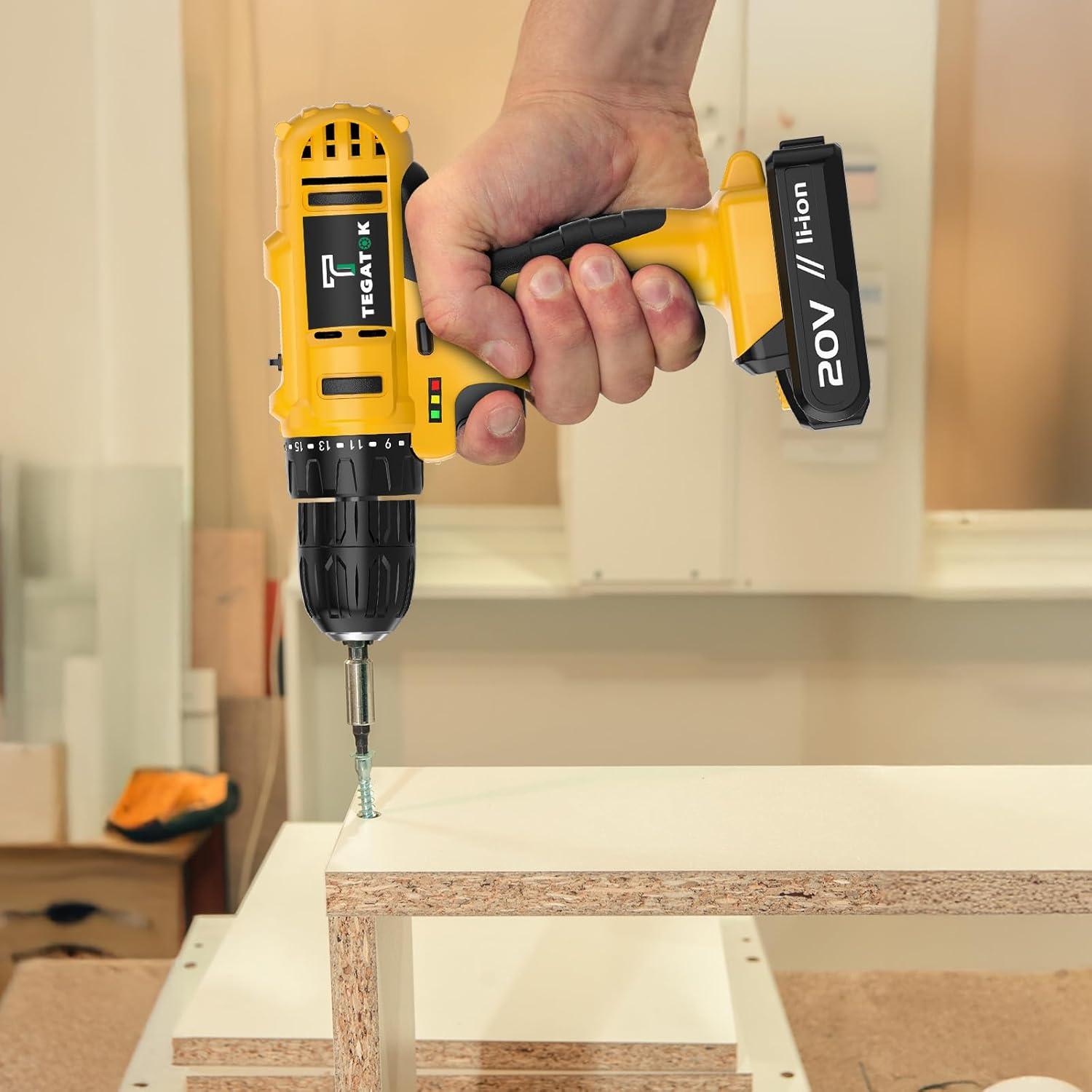 Taladro Inalámbrico Tegatok 20V con Luz LED y Batería