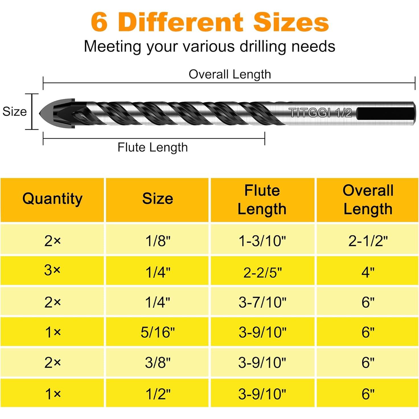 Juego de Brocas de Carburo TITGGI 11PCS para Concreto y Cerámica
