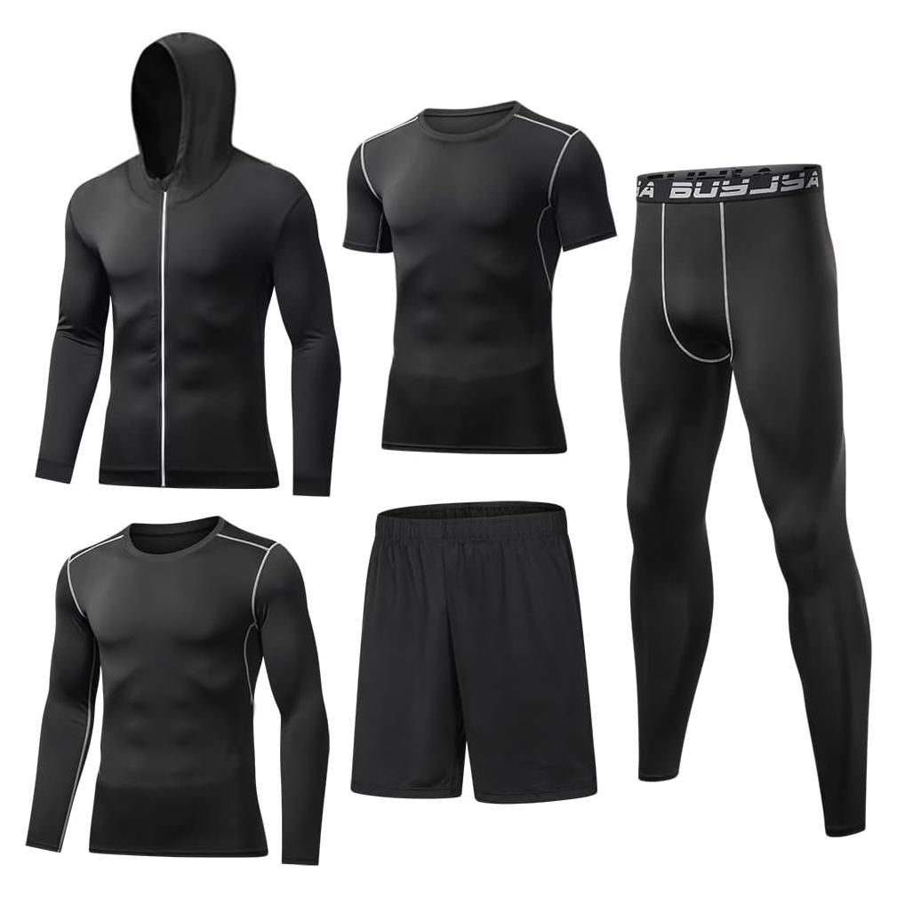 Conjunto de Compresión BUYJYA 5 Piezas para Hombre Negro