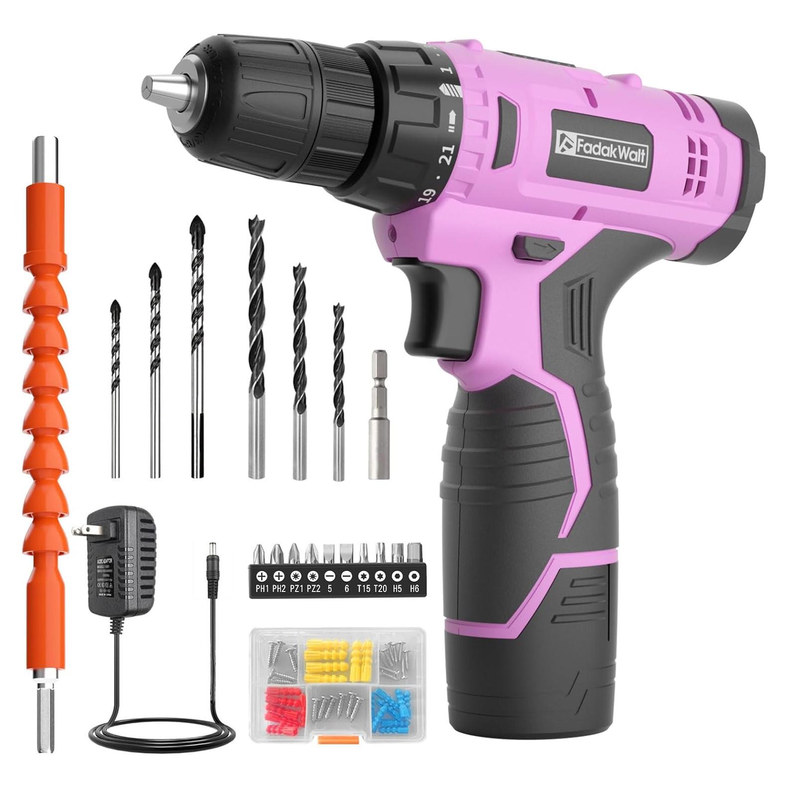 Taladro Inalámbrico FADAKWALT 12V Rosa con Batería y Cargador