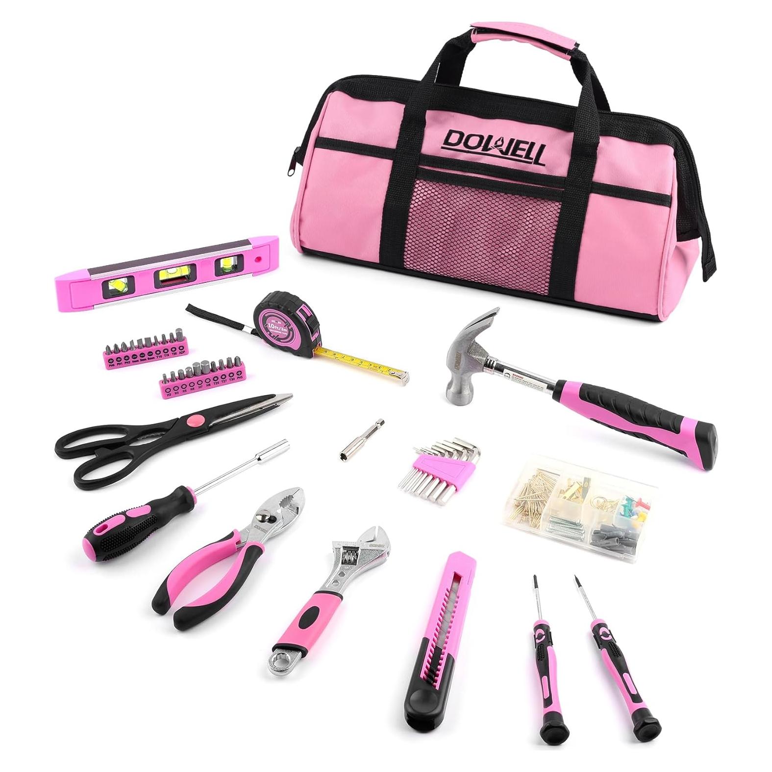 Kit de Herramientas Rosa DOWELL 140PCS con Bolsa 35.56 cm