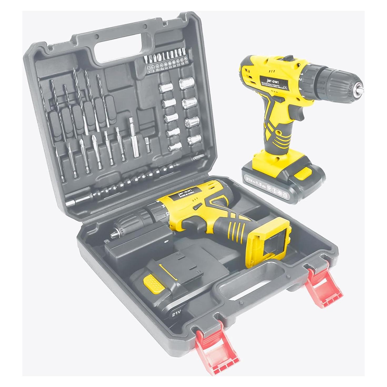 Taladro Inalámbrico Jar-Owl 21V con 37 Piezas y LED