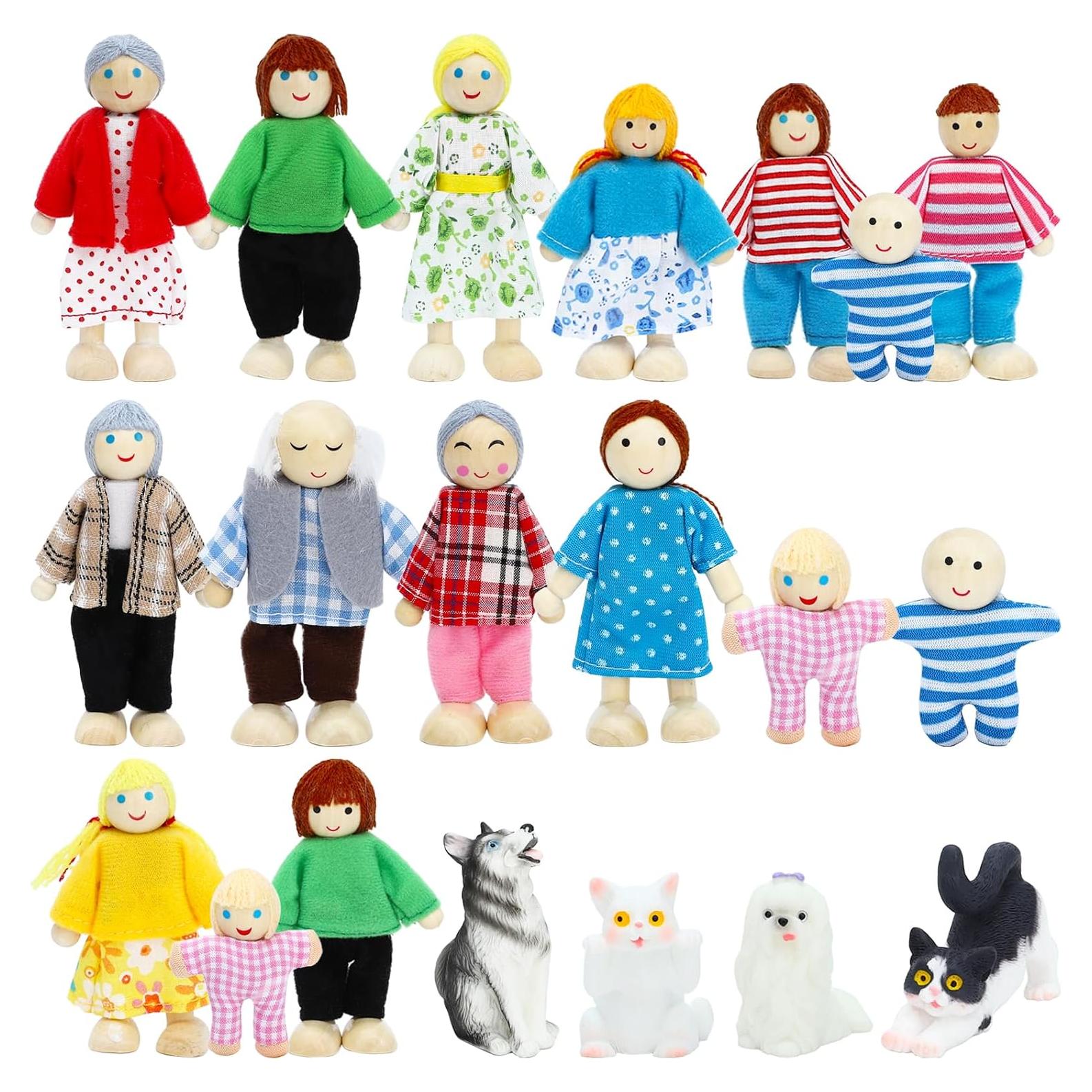 Juego de 20 Piezas Muñecas de Madera ONEST Con Mascotas
