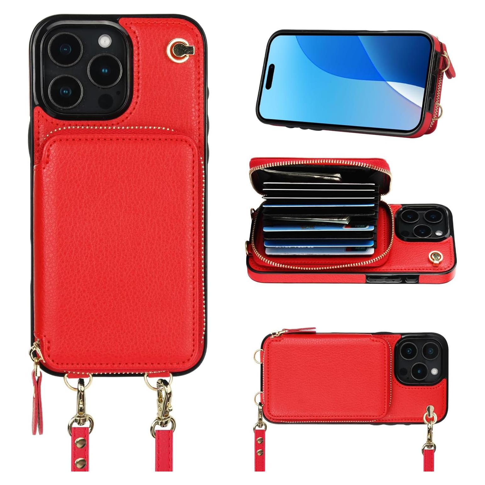 Bocasal Cartera Cruzada para iPhone 16 Pro Max, Rojo