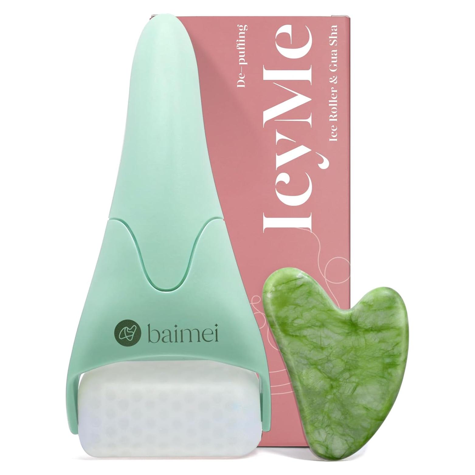 Rodillo de Hielo BAIMEI y Gua Sha Verde para Masaje Facial