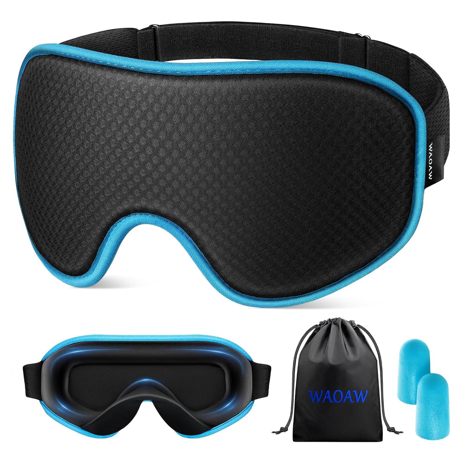 Máscara de Sueño WAOAW 3D Ajustable Azul - Bloqueo de Luz